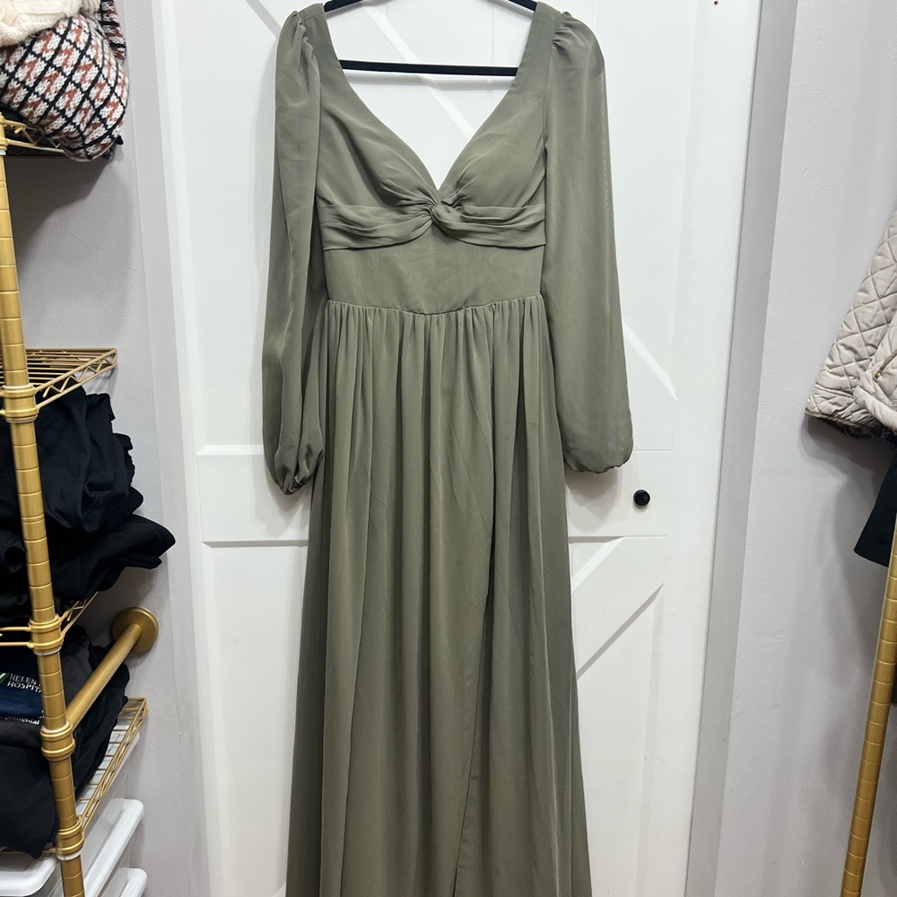 Azazie Long Sleeve Olive Dress